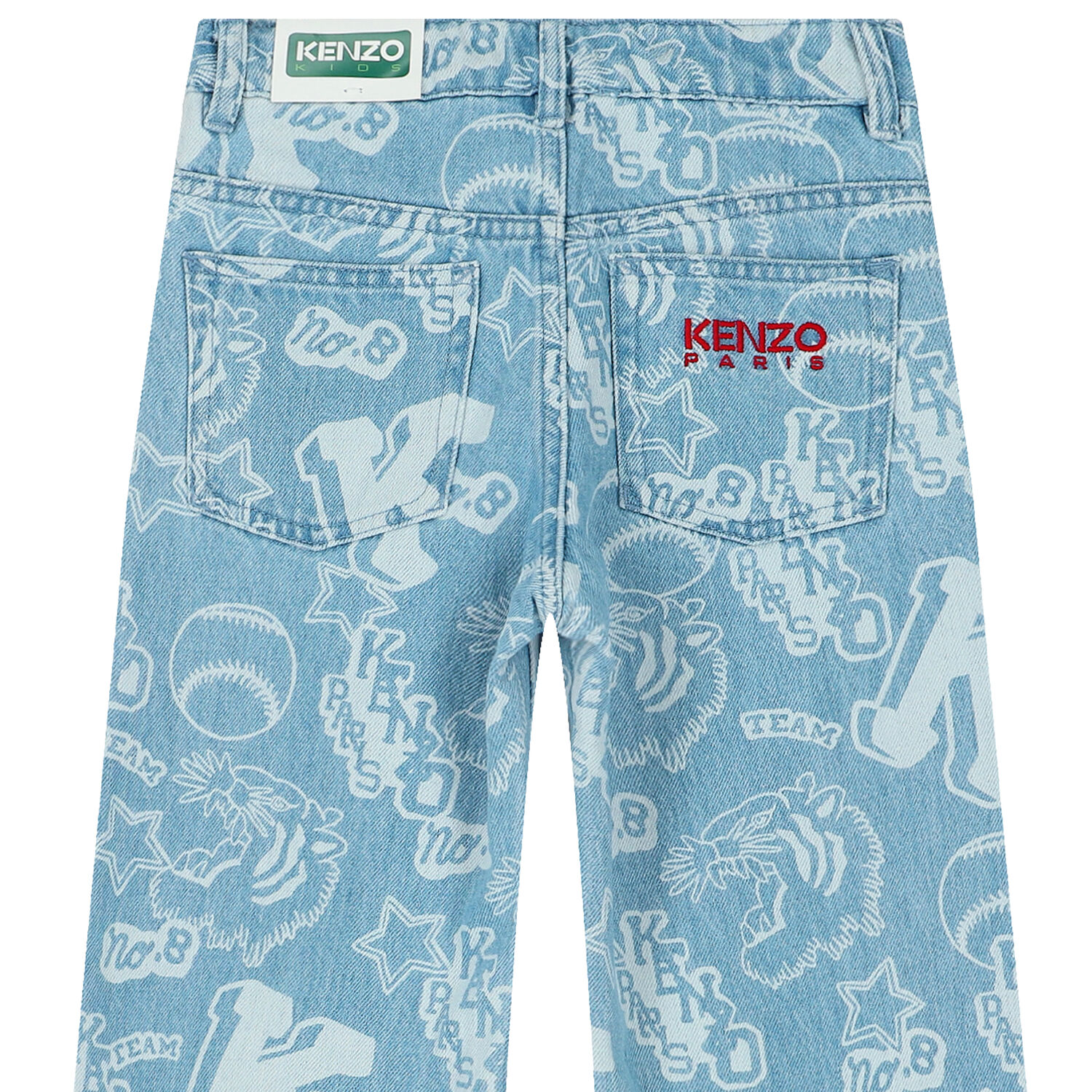 بنطلون بنات دينيم بالشعار باللون الأزرق, 1, hi-res